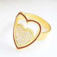 Gumush T8237 Gold Beyaz Taşlı Kalpli Kadın Gümüş Yüzük