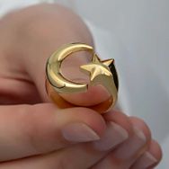 Gumush T8305 Gold Ay Yıldız Kadın Gümüş Yüzük