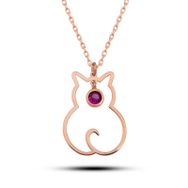 Gumush T8348 Gümüş Temmuz Ayı Doğum Taşı Kedi Kadın Kolye