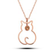Gumush T8354 Kasım Ayı Doğum Taşı Kedi Kadın Gümüş Kolye