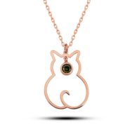 Gumush T8355 Ağustos Ayı Doğum Taşı Kedi Kadın Gümüş Kolye