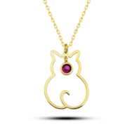 Gumush T8394 Temmuz Ayı Doğum Taşı Kedi Kadın Gümüş Kolye