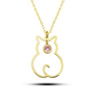 Gumush T8395 Ekim Ayı Doğum Taşı Kedi Kadın Gümüş Kolye