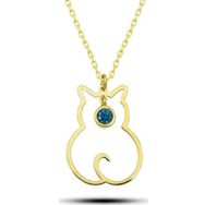 Gumush T8398 Gümüş Aralık Ayı Doğum Taşı Kedi Kadın Kolye
