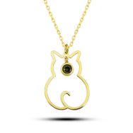 Gumush T8402 Ağustos Ayı Doğum Taşı Kedi Kadın Gümüş Kolye