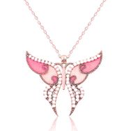 Gumush T8403 Rose Pembe Kelebek Kadın Gümüş Kolye