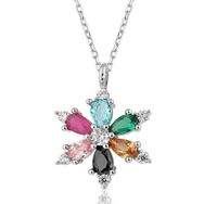 Gumush T8408 Mix Taşlı Lotus Çiçeği Kadın Gümüş Kolye