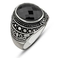 Gumush T8453 Siyah Zirkon Taşlı Oval Erkek Gümüş Yüzük