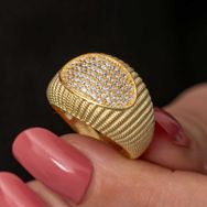 Gumush T8726 Gold Zirkon Taşlı Kadın Gümüş Yüzük