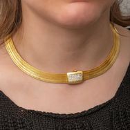 Gumush T8737 Gümüş Gold Zirkon Taşlı Trabzon Hasır Kadın Kolye