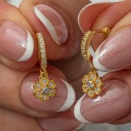 Gumush T8851 Sallantılı Gold Minimal Çiçek Kadın Gümüş Küpe