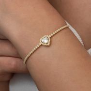 Gumush T8952 Gümüş Gold Kalpli Su Yolu Bileklik