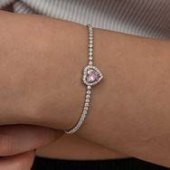 Gumush T8995 Gümüş Pembe Taşlı Kalpli Su Yolu Bileklik