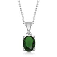 Gumush Yeşil Kristal Oval Taşlı Kadın Gümüş Kolye