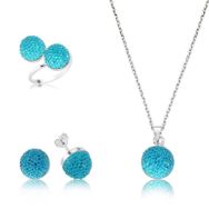 Gumush Yeşil Kristal Taşlı Kadın Gümüş Set