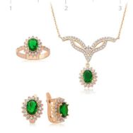 Gumush Yeşil Taşlı Çiçek Kadın Gümüş Set
