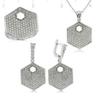 Gumush Zirkon Taşlı Altıgen Kadın Gümüş Set