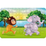 Güven Serigrafi Aslan ve Filler 108 Parça Ahşap Çocuk Puzzle Yapboz