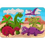 Güven Serigrafi Dinozor 3 24 Parça Ahşap Çerçeveli Puzzle Yapboz
