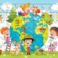 Güven Serigrafi Dünya ve Çocuklar 54 Parça Ahşap Çocuk Puzzle Yapboz