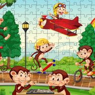 Güven Serigrafi Eğlenen Maymunlar 108 Parça Ahşap Çocuk Puzzle Yapboz