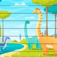 Güven Serigrafi Göldeki Dinozorlar Çubuk Ahşap Çocuk Puzzle Yapboz