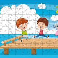 Güven Serigrafi İskeledeki Çocuklar 108 Parça Ahşap Çocuk Puzzle Yapboz