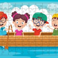 Güven Serigrafi Kayıktaki Çocuklar 108 Parça Ahşap Çocuk Puzzle Yapboz