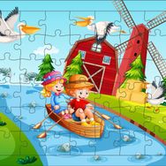 Güven Serigrafi Kayıktaki Çocuklar 54 Parça Ahşap Çerçeveli Puzzle Yapboz
