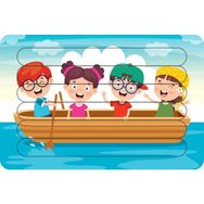 Güven Serigrafi Kayıktaki Çocuklar Çubuk Ahşap Çocuk Puzzle Yapboz