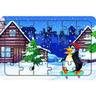 Güven Serigrafi Kaykaycı Penguen 24 Parça Ahşap Çocuk Puzzle Yapboz