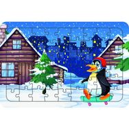 Güven Serigrafi Kaykaycı Penguen 54 Parça Ahşap Çocuk Puzzle Yapboz