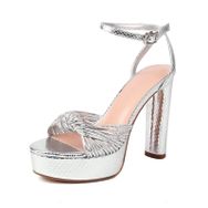 Gzhmman High Heels Silver Pileli Fiyonk Kadın Yüksek Kalın Topuklu Ayakkabı