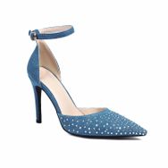 Gzhmman High Heels Taşlı Kot Sivri Uçlu Blue Kadın Yüksek Topuklu Ayakkabı