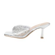 Gzhmman High Heels Yüksek Topuklu Kare Uçlu Sırtı Açık Silver Kadın Sandalet