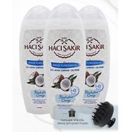 Hacı Şakir 3x500 ml Hindistan Cevizi 2si 1 Arada Şampuan ve Siyah Şampuan Fırçası