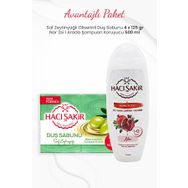 Hacı Şakir 4'lü Saf Zeytinyağlı Duş Sabunu ve 500 ml Nar 2si 1 Arada Şampuan