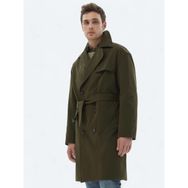 Haki Oversize Fit Kruvaze Yaka Casual Dokuma Pardesü
