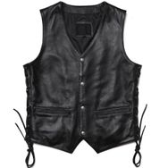 Hakiki Kuzu Derisi Motosiklet Yeleği, V Yaka, Yandan Bağcıklı, 5 Cepli, Siyah (Siyah, 2XL)
