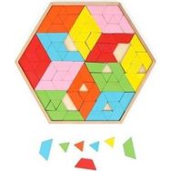 Hamaha Wooden Toys Ahşap Eğitici Geliştirici 96 Parça Altıgen Tepsili Tangram Puzzle Oyunu