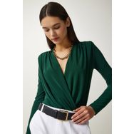 Happiness İst. FF00147 Kadın Zümrüt Yeşili Anvelop Yaka Çıtçıtlı Örme Bluz