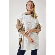 Happiness İst. Kadın Ekru Bağlama Detaylı Oversize Triko Süveter YG00104