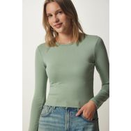 Happiness İst. UB00207 Kadın Çağla Yeşili Bisiklet Yaka Saran Örme Bluz