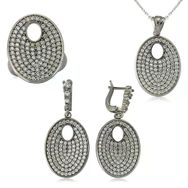 Harem Altın Gümüş Beyaz Taşlı Oval Kadın Set
