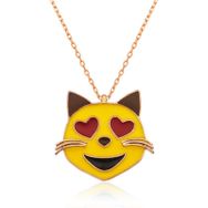 Harem Altın Gümüş Kalp Gözlü Kedi Emoji Kadın Kolye