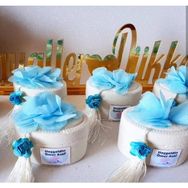 Hayaller Dükkanı 30 Adet Krem Flok Kutu Mavi Çiçekli Bebek Şekeri