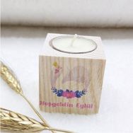 Hayaller Dükkanı 30 Adet Kuğu UV Baskılı 5x5 Ahşap Mumluk Kız Bebek Hediyeliği