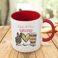Hayaller Dükkanı Love Peace Coffe Sevgililer Günü Kulpu ve Içi Kırmızı Kupa Bardak