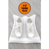 Hayveys 4 Adet Beyaz Fermuarlı Bölmeli Ayakkabı Yıkama Filesi Torba File