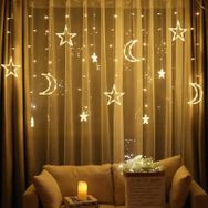 Hdmarketim Ay Yıldızlı Perde Şerit LED Hilal Saçaklı 3 X 1 Metre 6 Fonksiyonlu Fişli Gün Işığı Led